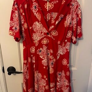 Free People Red Ruched Midi Sundress